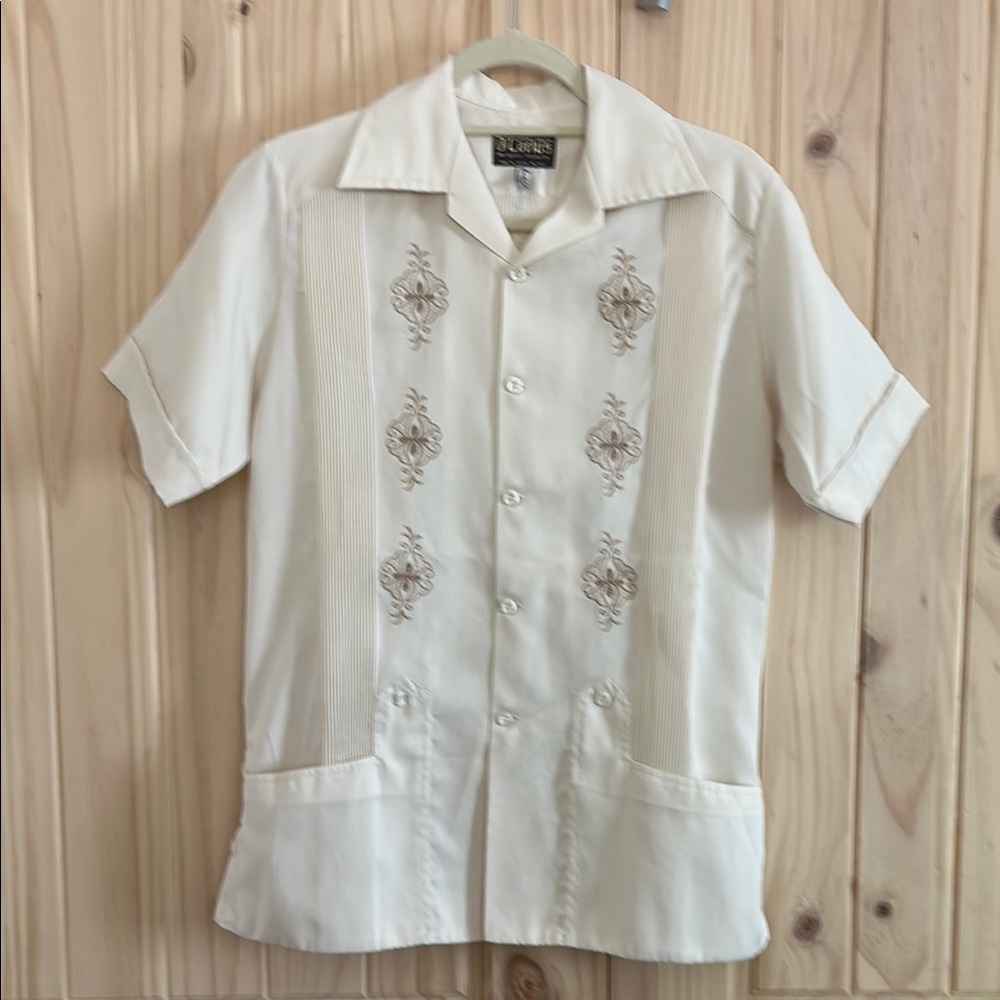 Vintage Cream Short Sleeve Embroidered Shirt